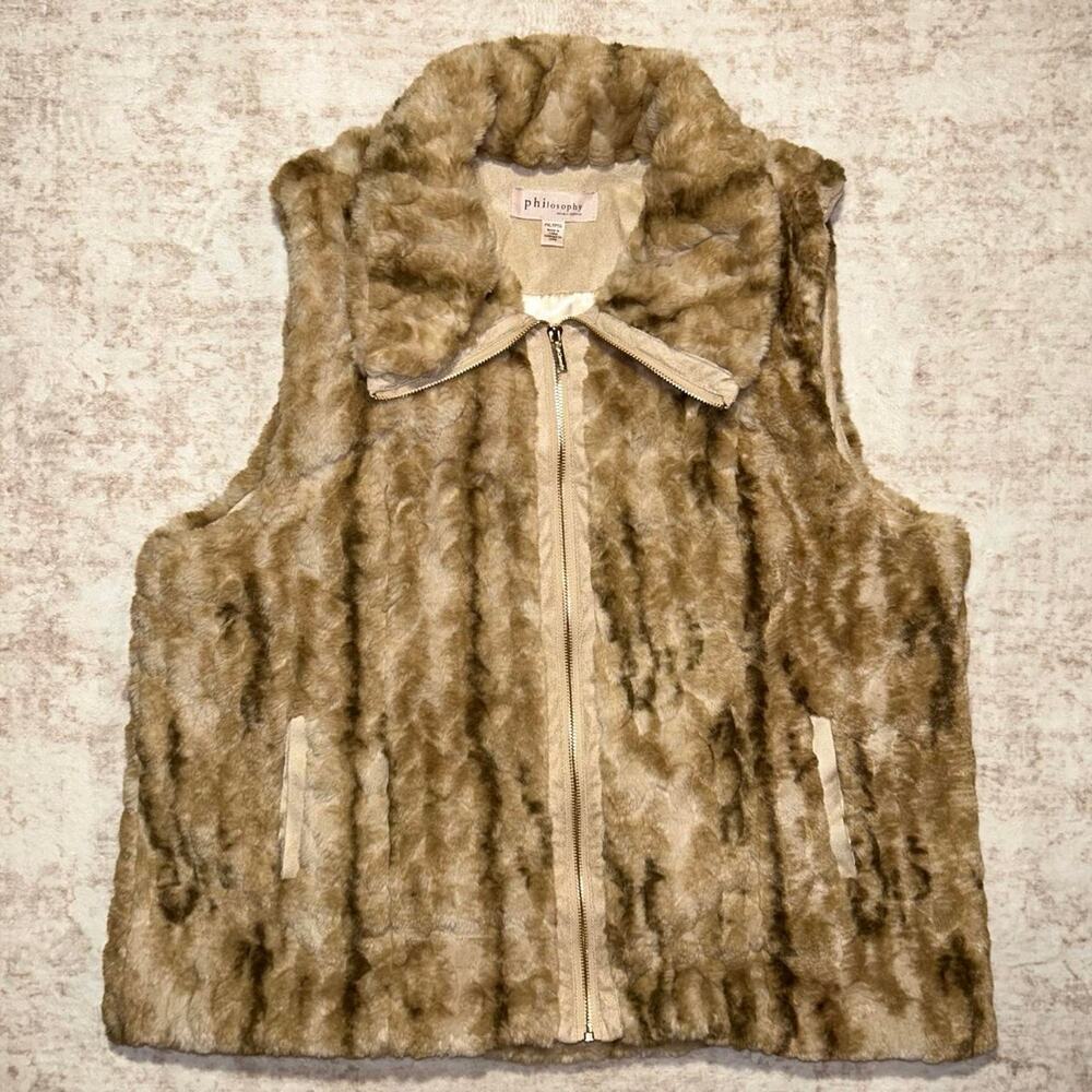Philosophy brown tan faux fur vest size XL